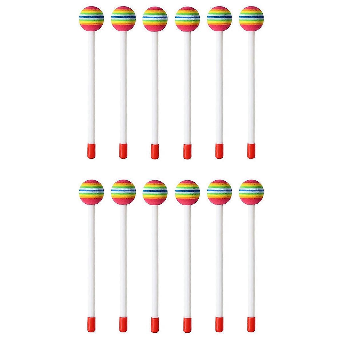 12 Pcs Lollipop Drum Mallet Sticks Round Rainbow Hammer Percussion Sticks Drumsticks for Kids Child Mallet Musical Toy