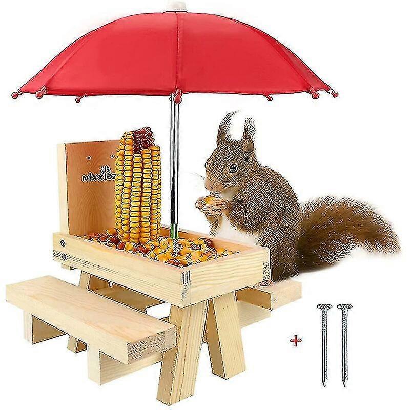 Squirrel Diet Table With Umbrella, Wooden Squirrel Picnic Table Feeder, Durable Morncity Stand For Squirrel Supply_ () () ()