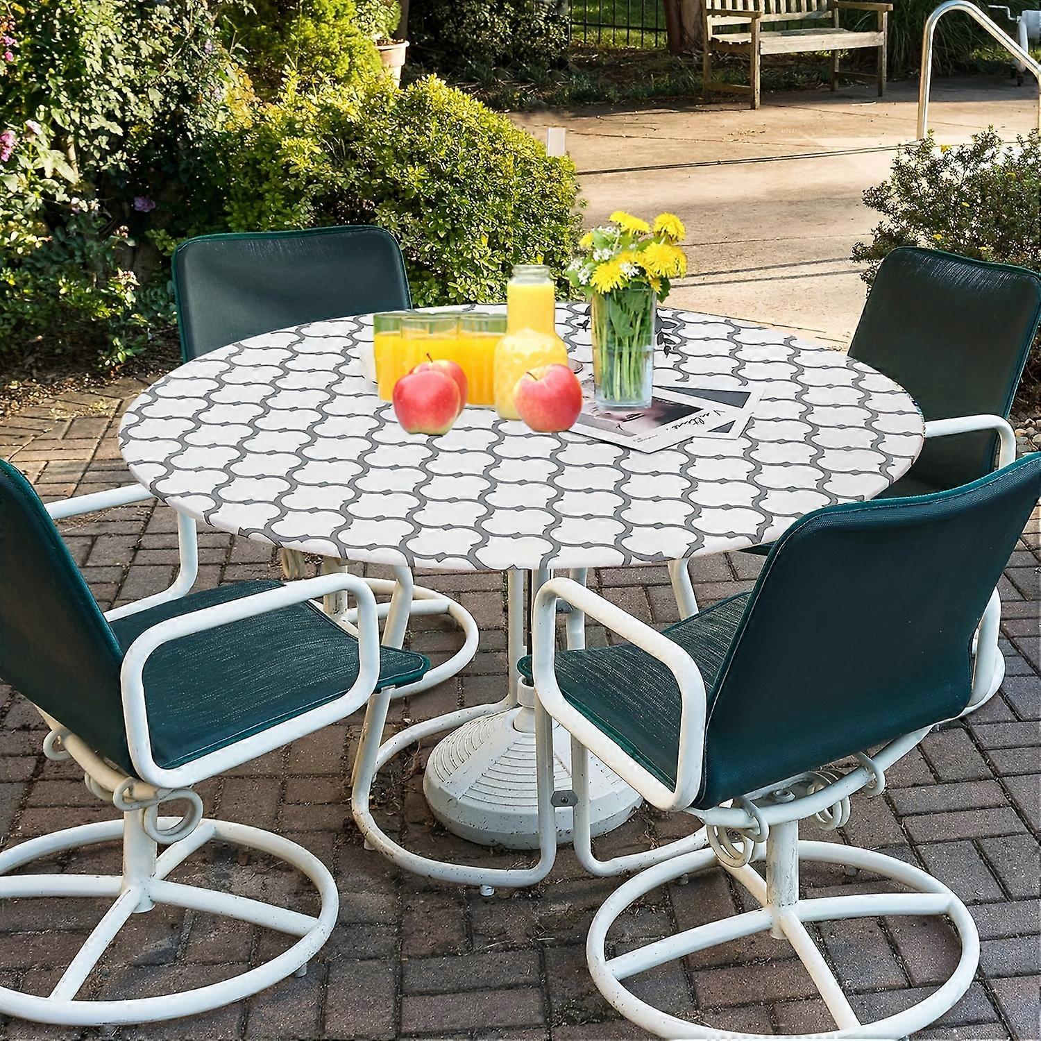 1pc Courtyard Round Table Cover, PVC Waterproof And Dustproof Table Cover, Picnic Table Cloth, Vinyl Elastic Table Cloth, Suitable For Courtyard Parti