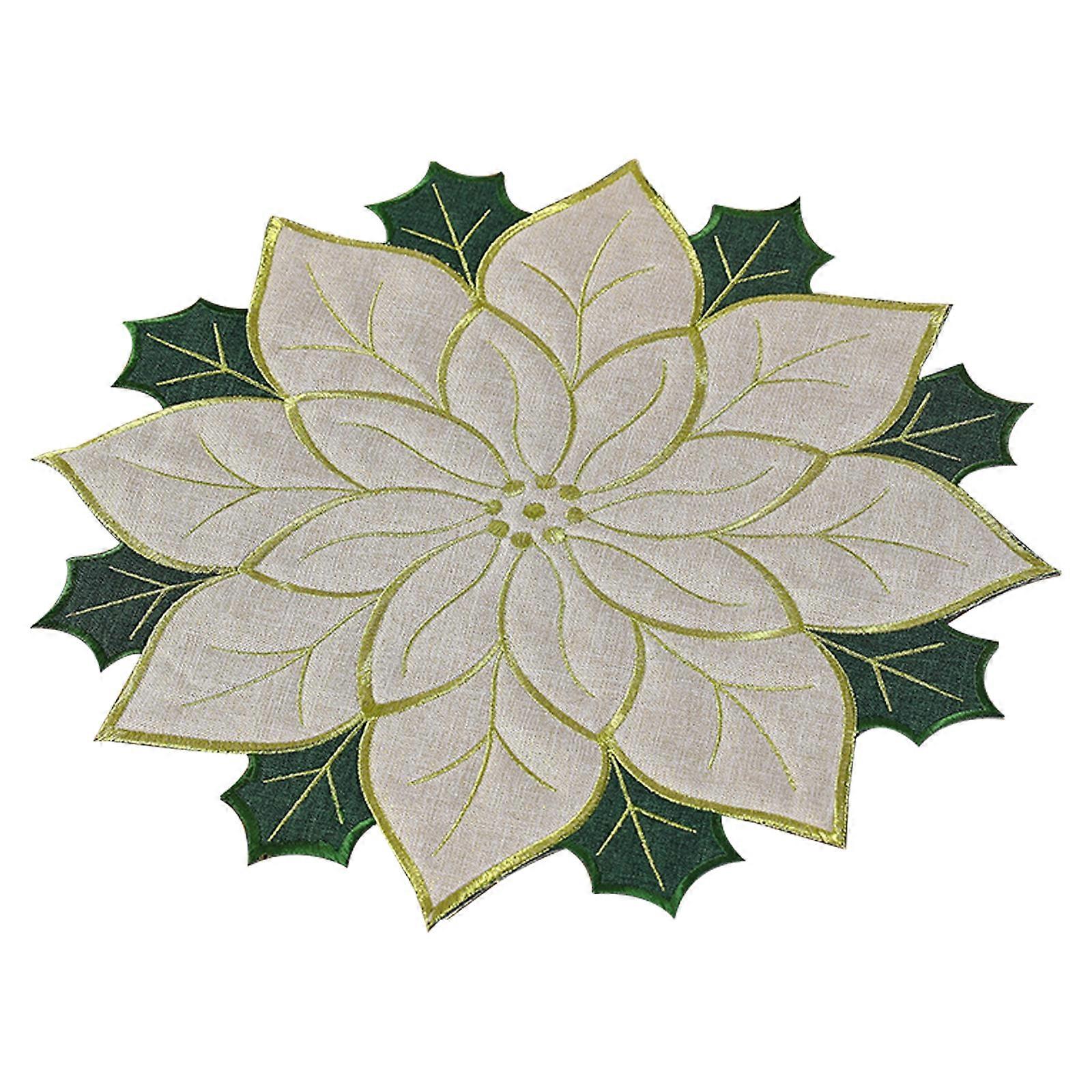 Κέντημα Τραπεζομάντιλο Δαντέλα Σατέν Holly Leaf Mat Γεύμα Mats Διακοσμήσεις Λινό 40CM Κόκκινο Χριστούγεννα Πλατεία Πάσχα Καφές