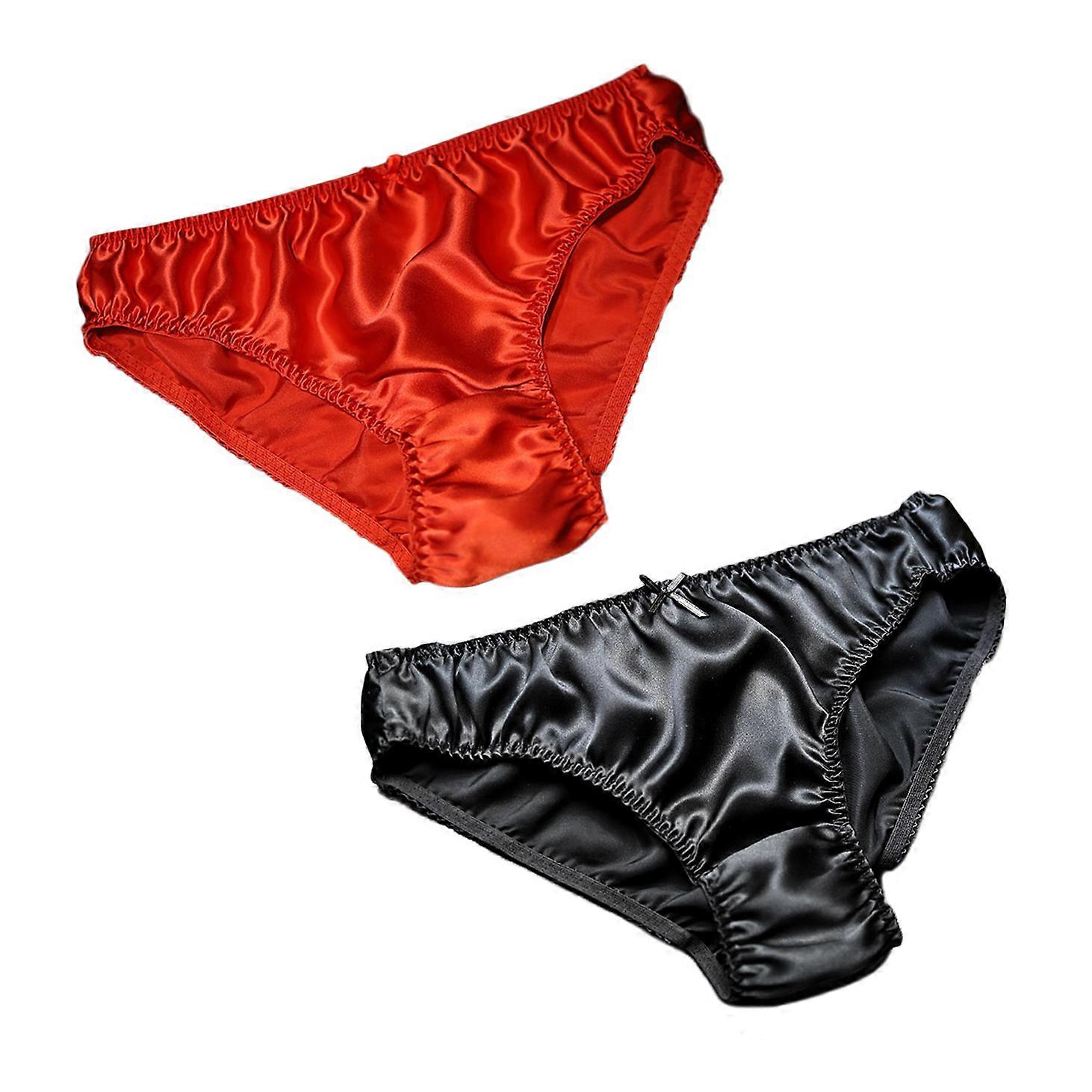 2Pcs Silk Briefs Men's Thongs Mulberry Silk High Elastic Belt Sexy Bikini