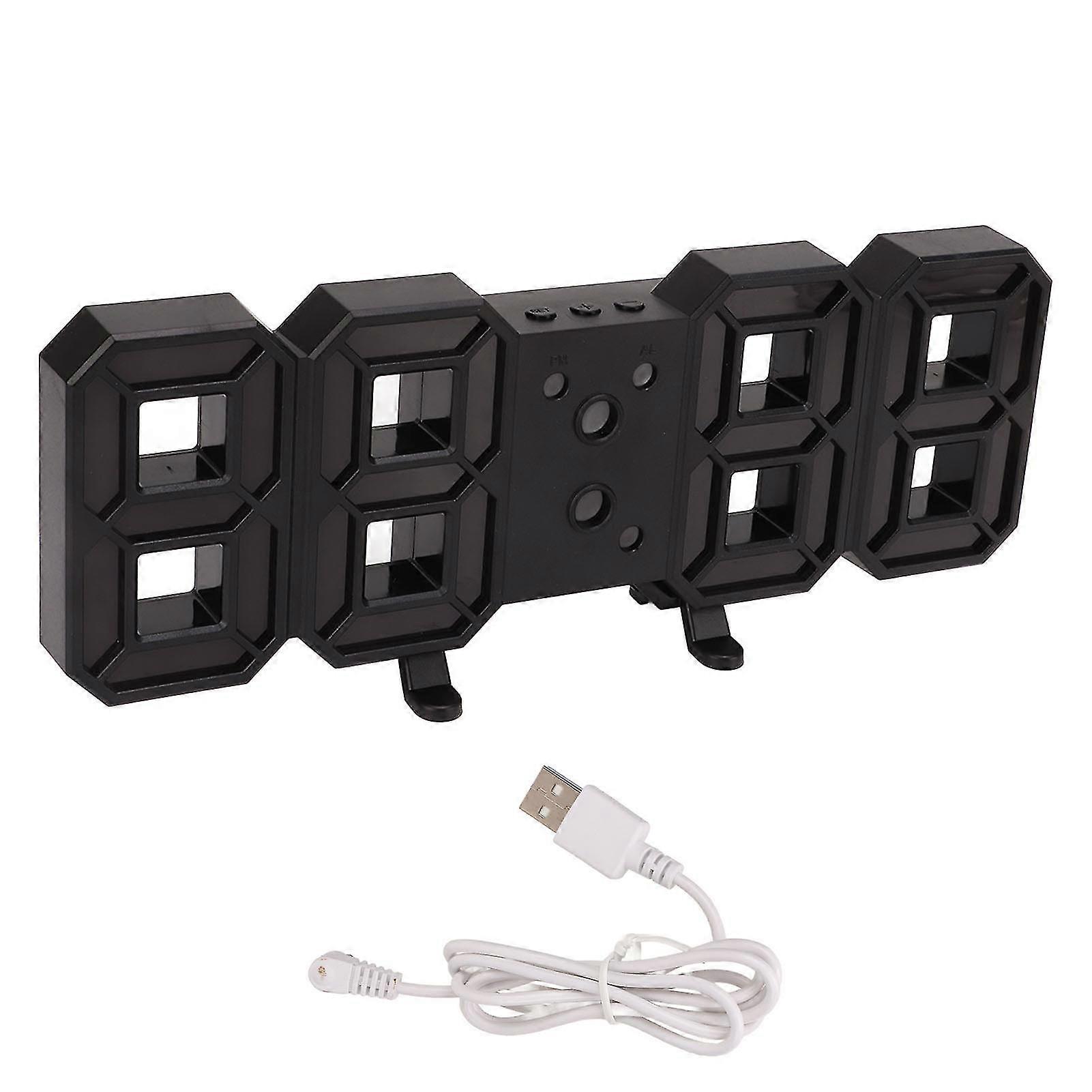 Large 3D LED Wall Clock with Stand Upright - Black Shell, Orange Light, 6in Digital Clock for Bedroom