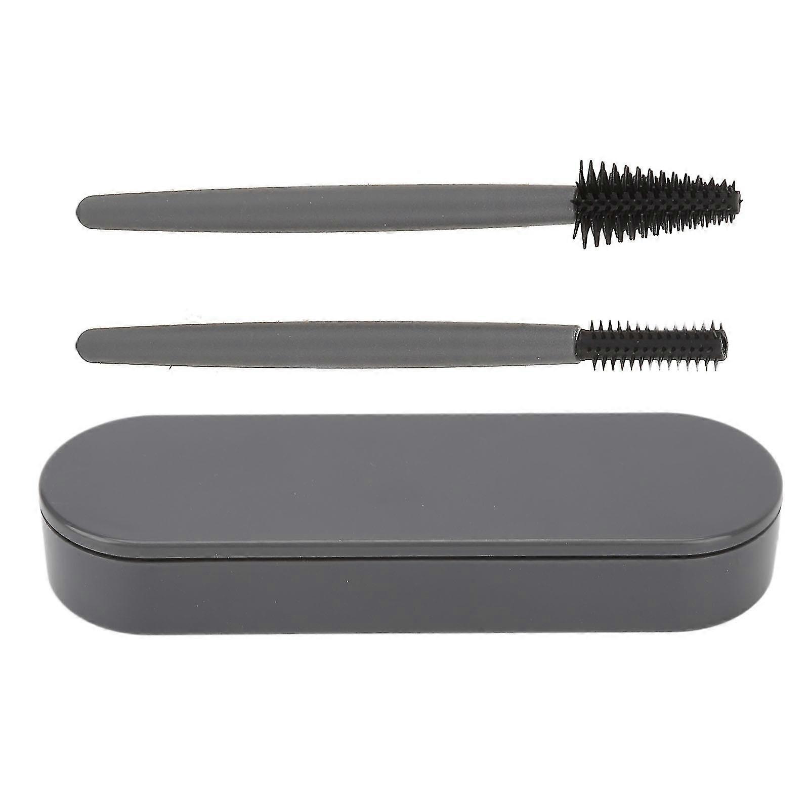 Reusable Grey Eyelash Brush Set - Soft Elastic Silicone Makeup Brush with Portable Dustproof Box for Home