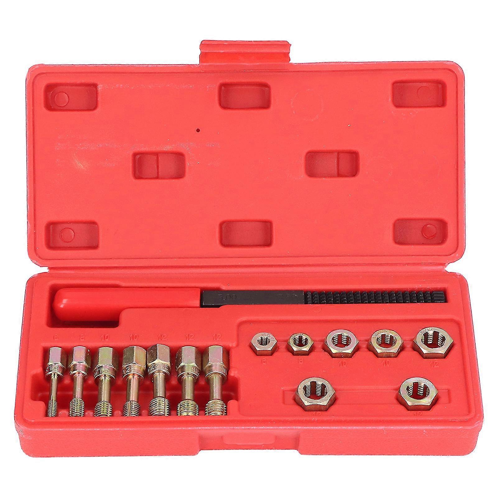 Car Repair Tool Kit - 15Pcs Metric Thread Restorer Set with 7Pcs Die 7Pcs Tap and 1Pc File