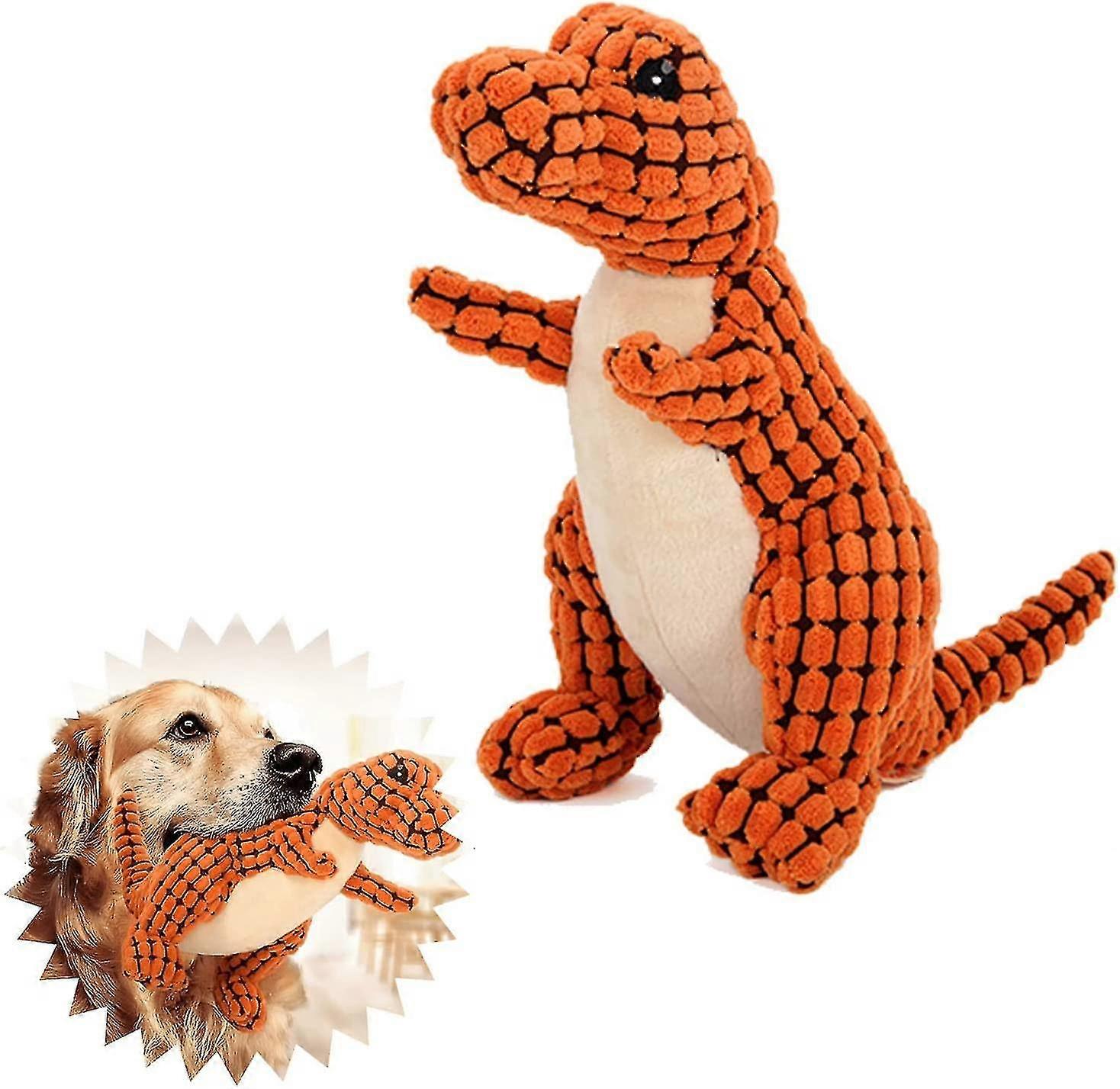 Squeaky Dog Toys For Aggressive Chewers, Indestructible Robust Dino Unbreakable Stuffed Plush Dog Toy
