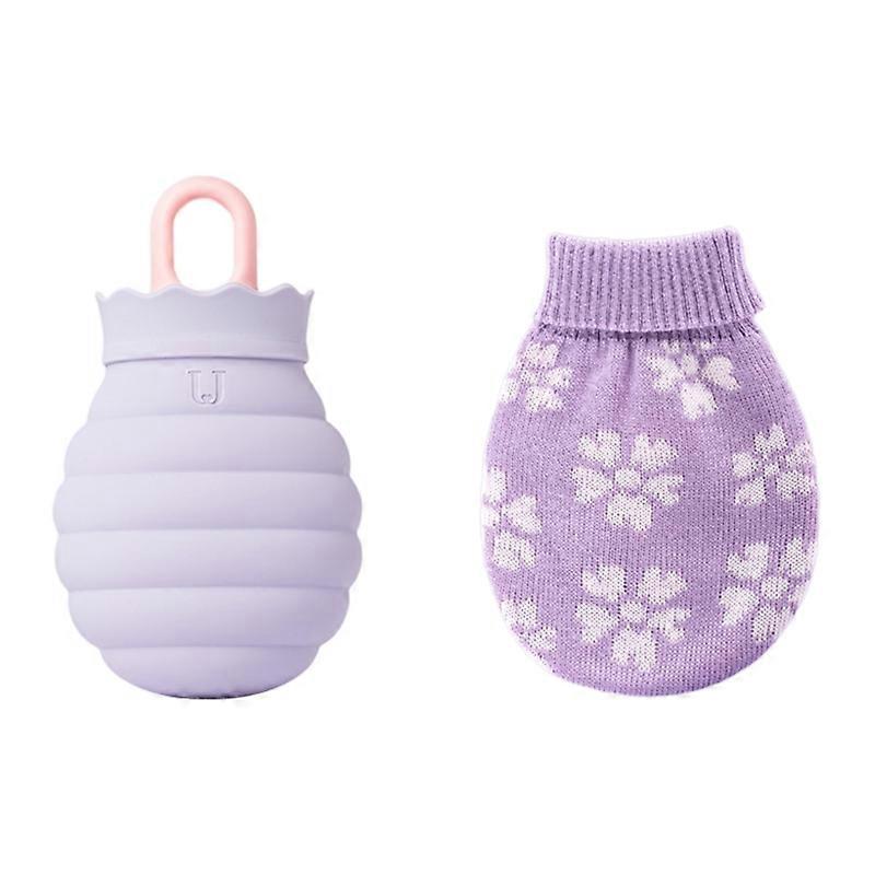Mikrovågsugn Uppvärmning Silikon Varmvatten Flaskväska Med Stickad Blommig Skydd Bärbar Varm Kallterapi Smärtlindring Handvärmare