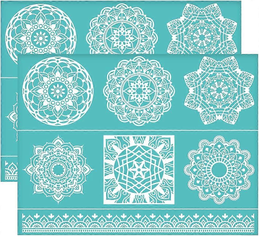 2Pcs 11x8.6 Inch Mandala Pattern Self-Adhesive Silk Screen Printing Stencil Window Grille Silk Screen Stencil Vintage Theme Reusable Mesh Stencils Tra