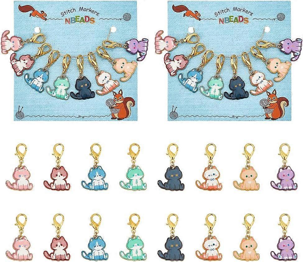 16 Pcs Cat Stitch Markers Enamel Crochet Stitch Marker Removable Lobster Clasp Locking Stitch Marker
