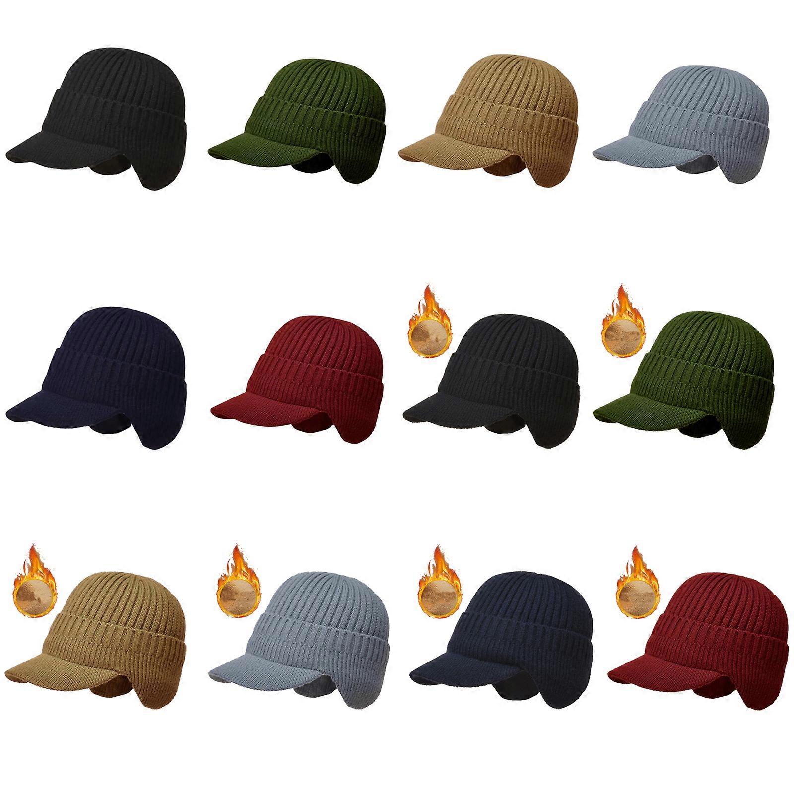 Vinterstickad hatt herrhatt Utomhus Varmt öronskydd Plysch Foder mössa