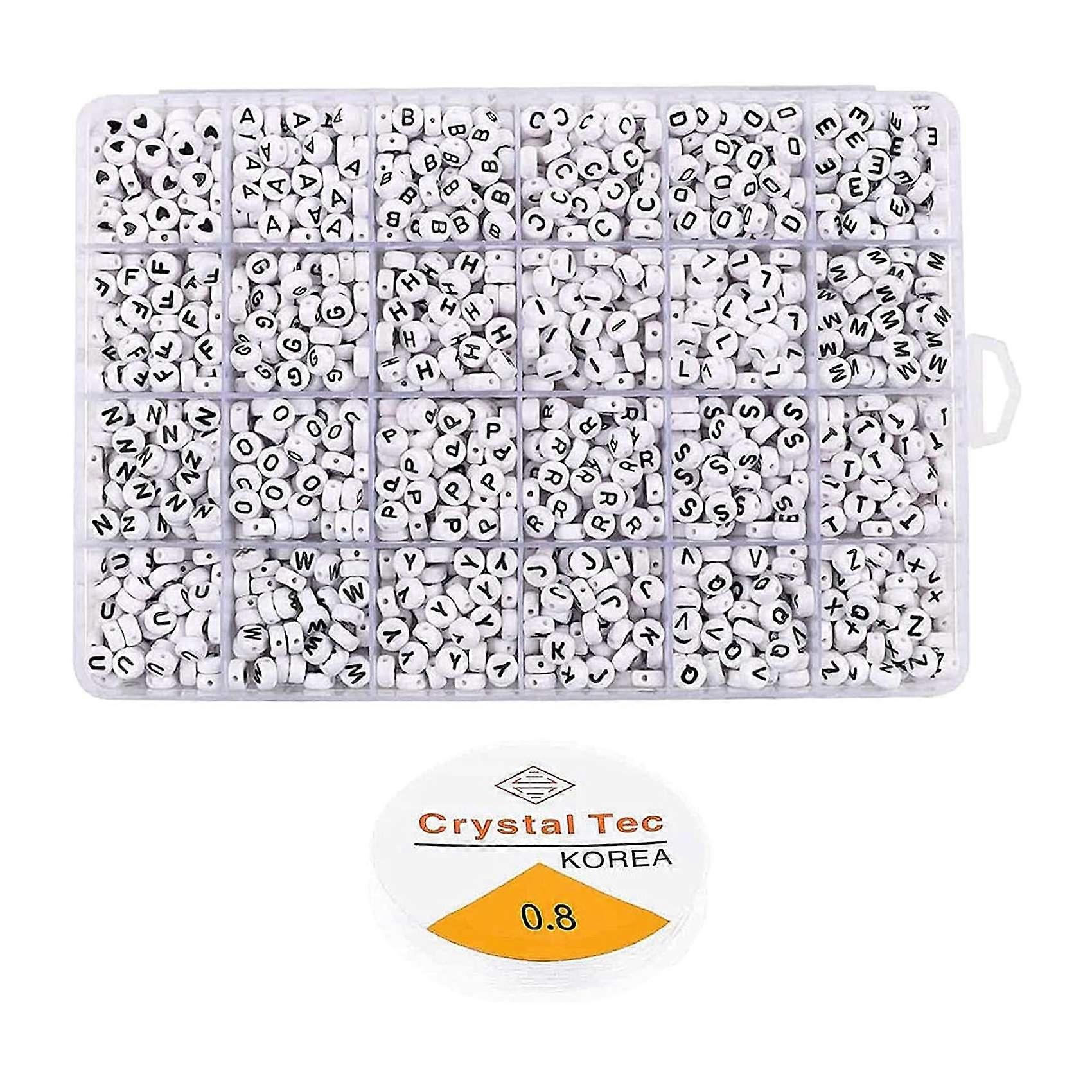 1200Pcs Beads Sorted Alphabet Beads White Bead Kit Round Beads for Jewelry Making with Plastic Box