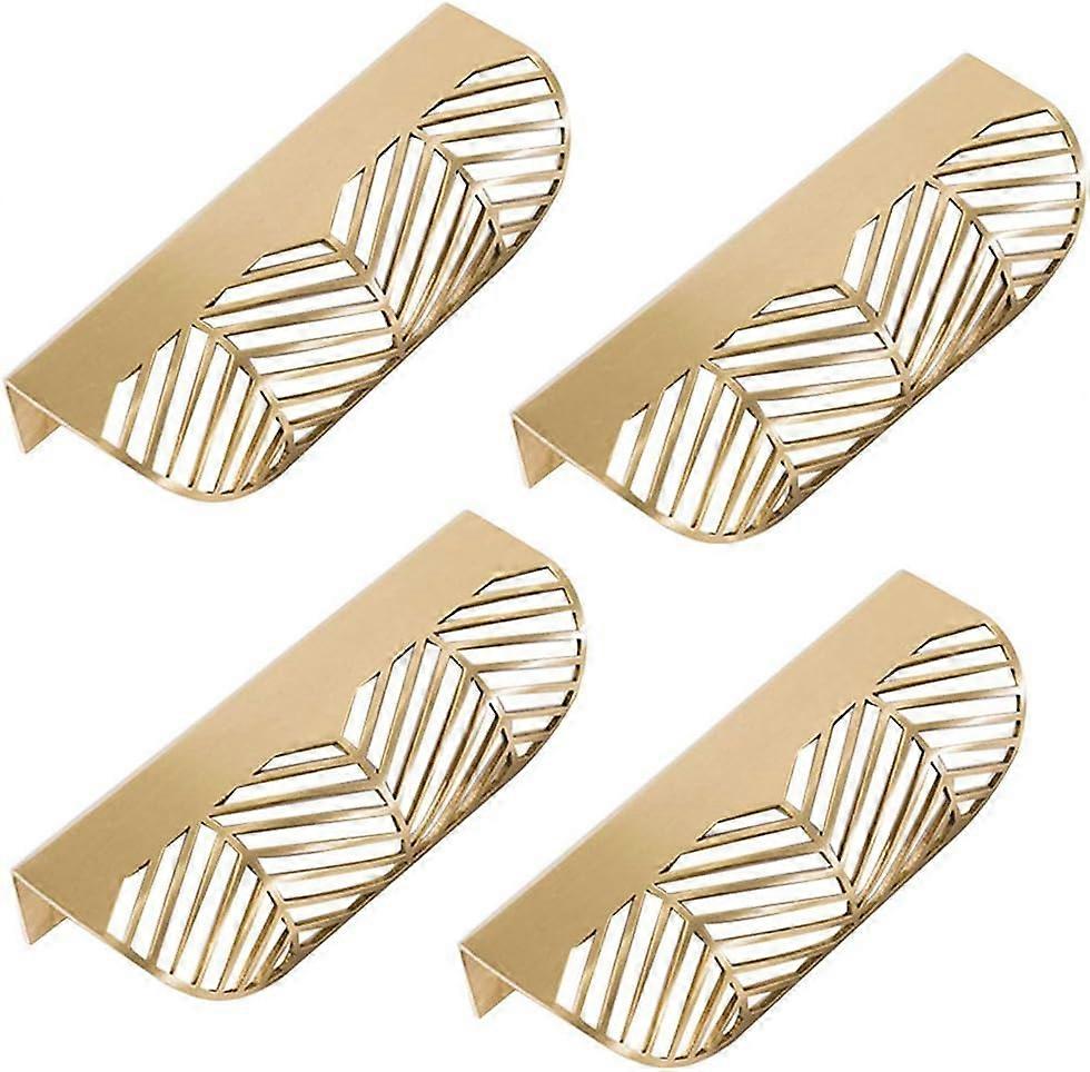 4pcs Leaf Shape Cabinet Pulls Gold Brass Kitchen Furniture Handles Copper Door Drawer Pulls L