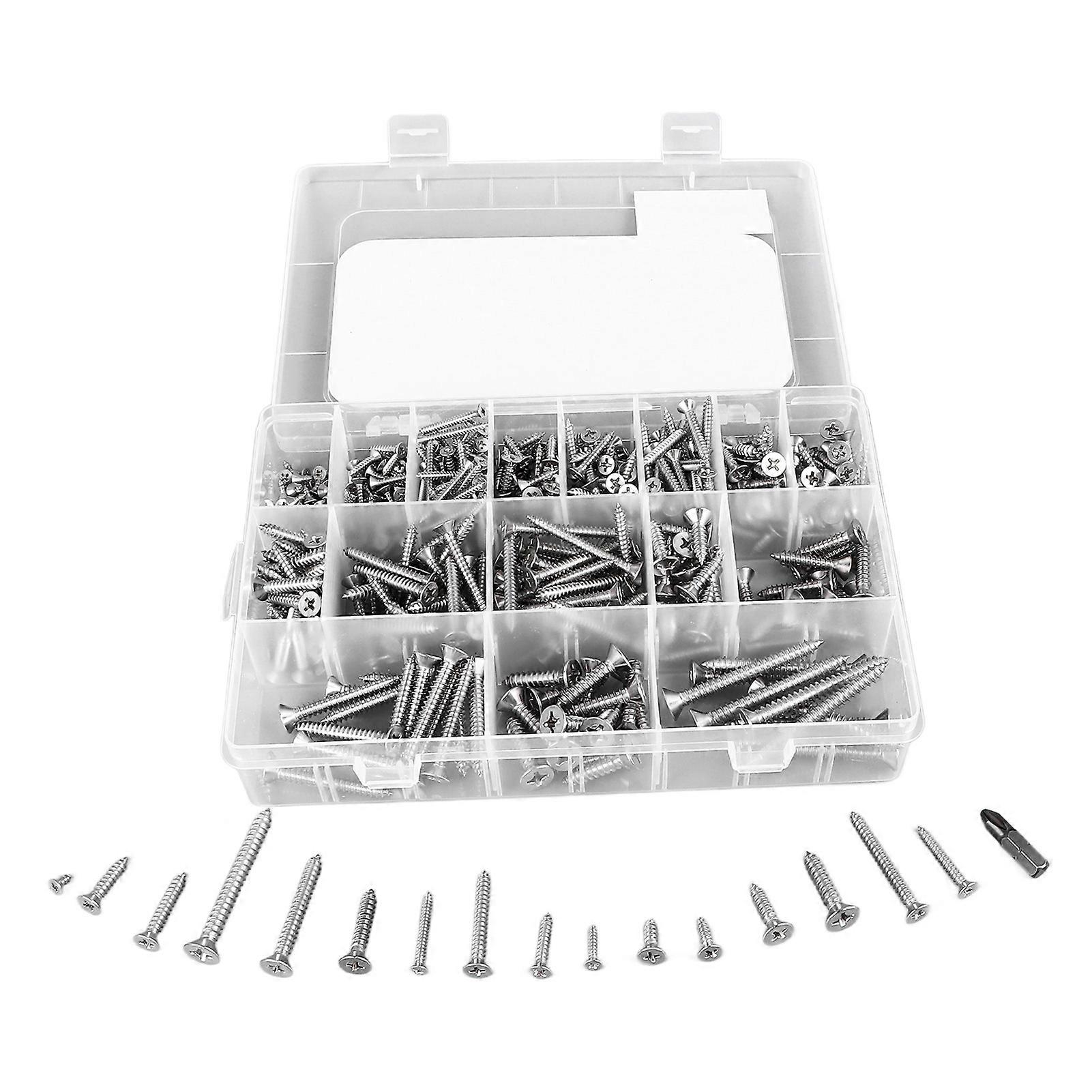 450 PCS Stainless Steel Flat Head Self Tapping Screws with CRV PH2 Bit Assortment