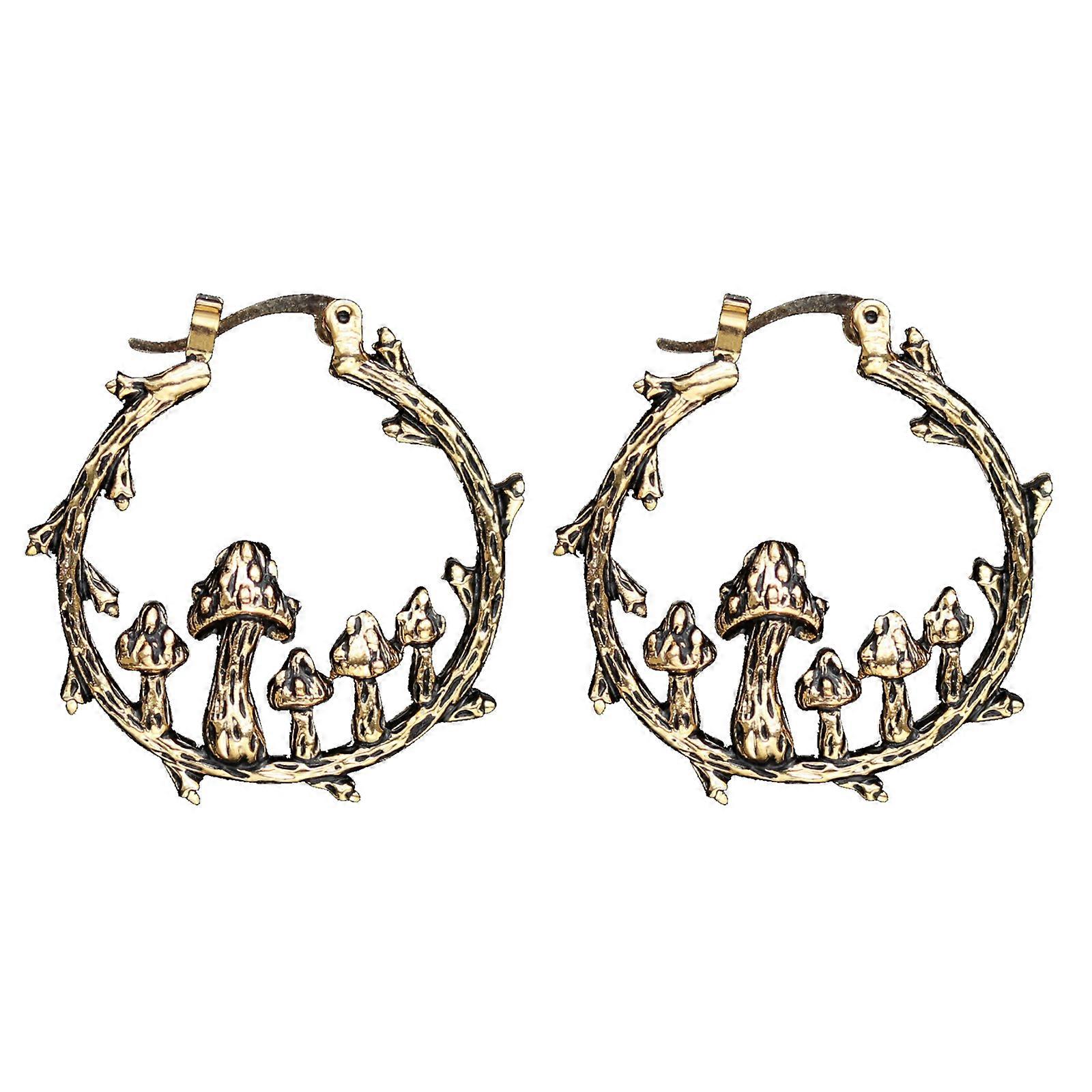 Vintage rond champignon doré Dangle boucles d’oreilles pour femmes Ancienne créativité