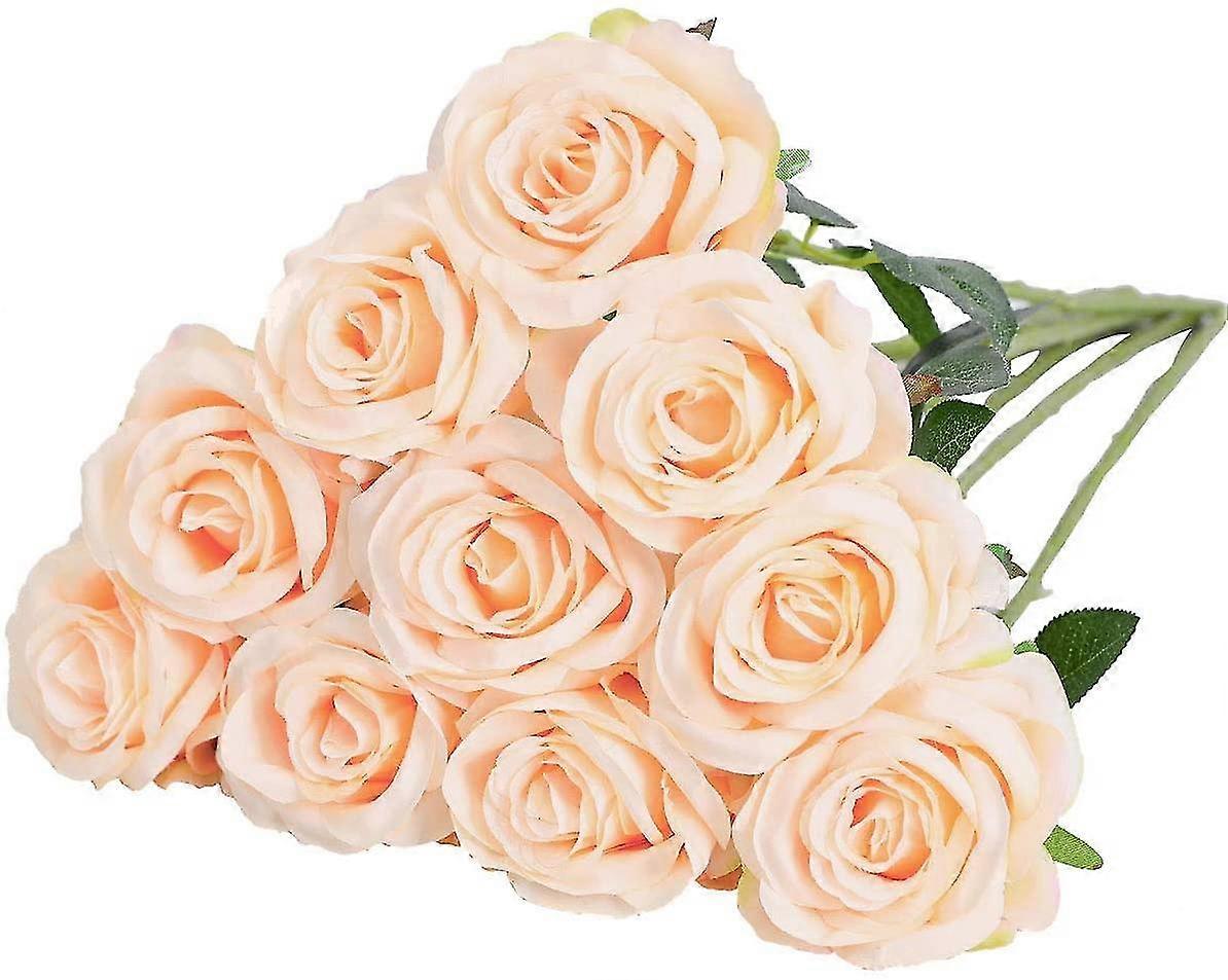 Seta artificiale Rose Fiori Single Stem Realistico Finto Rosa per Bouquet Di Nozze Fiore, 10 pezzi (blu)