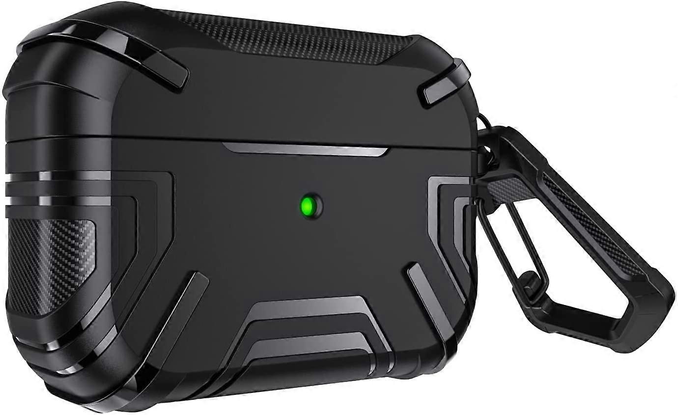 Airpods Pro 2nd/1st Generation Case Cover with Keychain, Secure Lock Clip Carbon Fiber Airpods Pro Case, Full Body Shockproof Protective Case for New