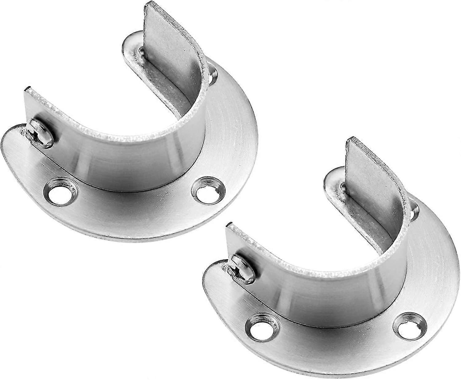 Stainless Steel Wardrobe Rod End Support Bracket U-shaped Flange Rod Socket (silver) (2pcs)