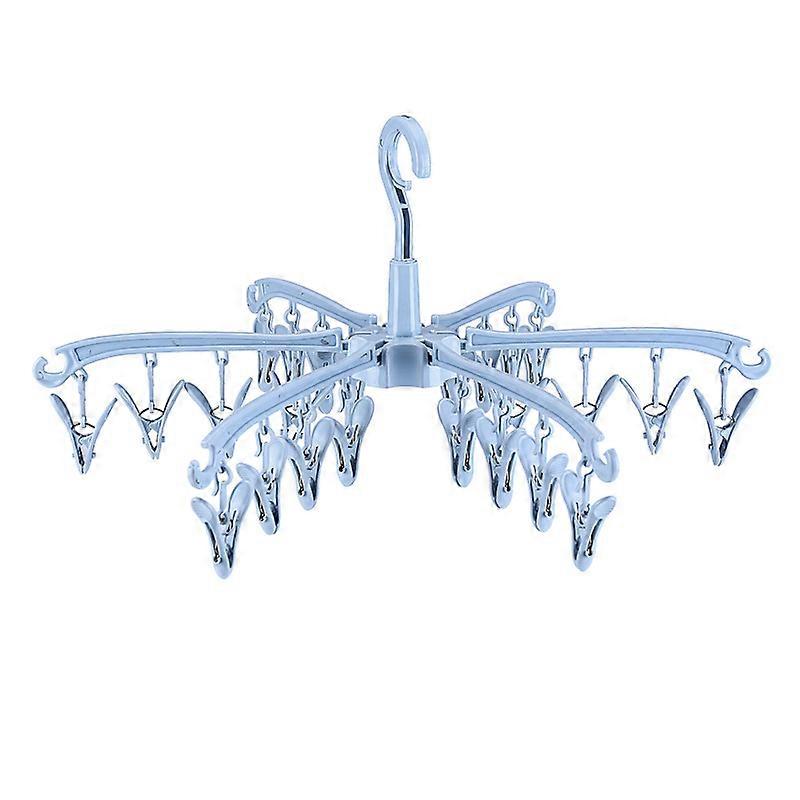 Foldable Drying Rack with 24 Clips Rotatable (Blue)
