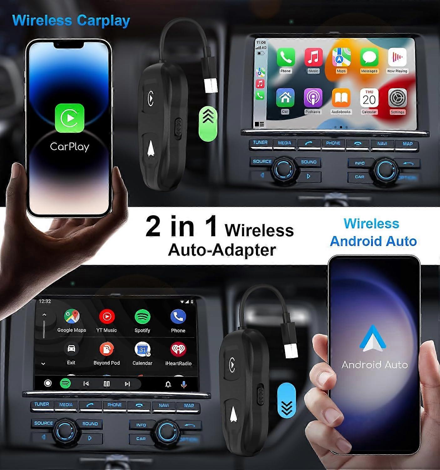 2-in-1 CarPlay Android Car Wireless Adapter, kabelgebunden in kabellos umwandeln, 2024 Upgrade One-Click Dual System Switching Wireless CarPlay Adapter/Android 