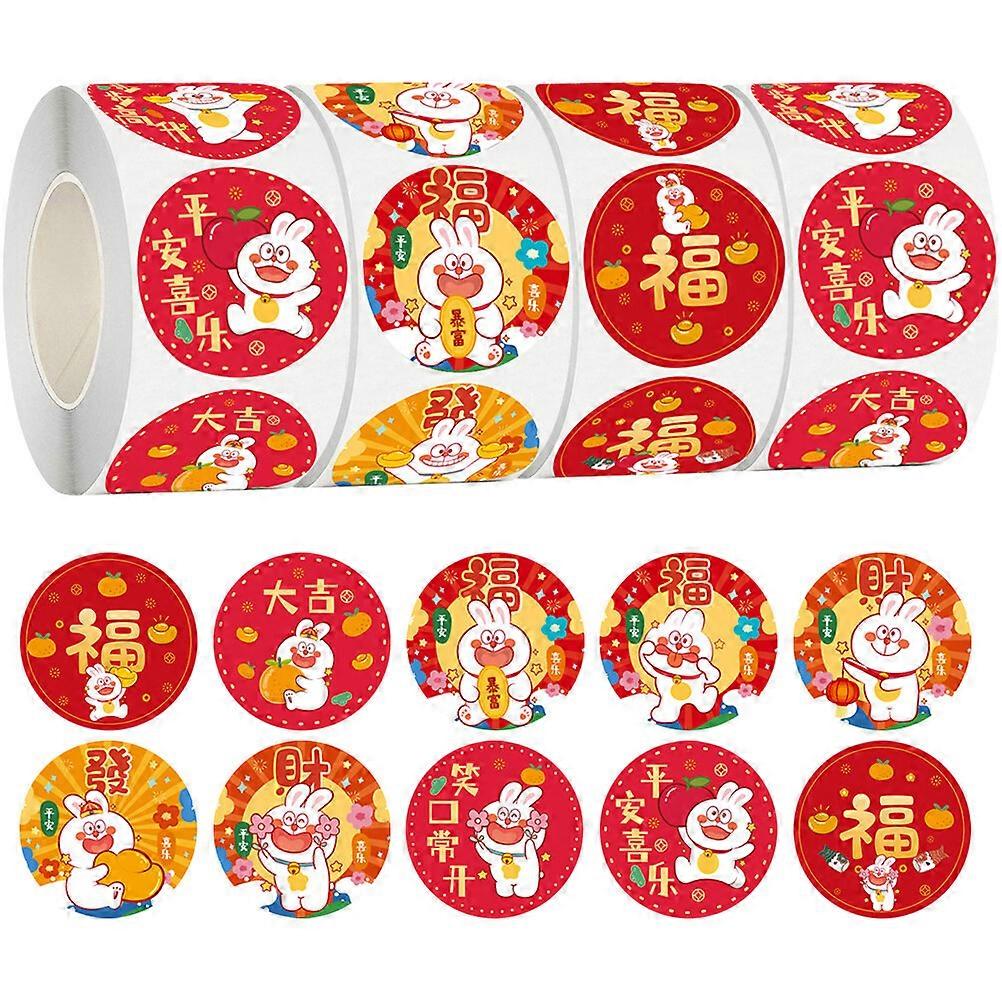 4 Rolls Festive Circle Decals Bunny Stickers For New Year Round Stickers For Envelop