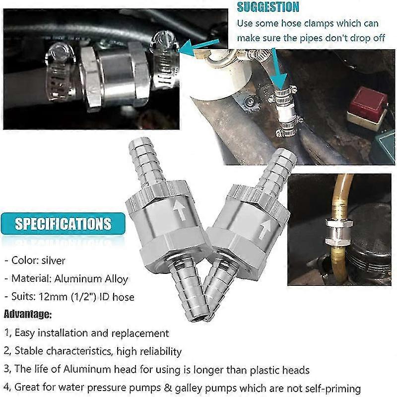 2x Aluminium Rückschlagventil 8 Mm + 4 Schlauchschellen – Einwegventil Für Kraftstoff, Benzin/Diesel, Auto/Motorrad