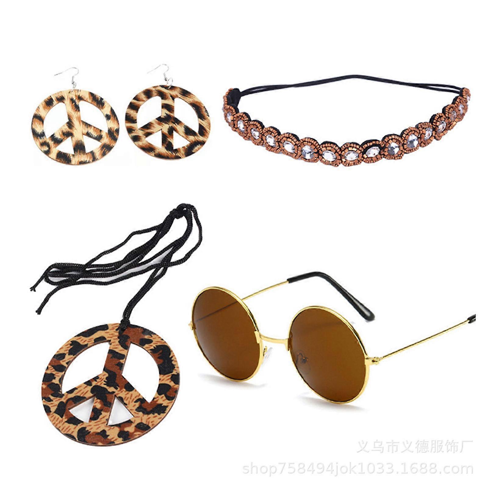 Νέα Αναβάθμιση 5Pcs 70s Κοστούμι Γυναίκες Hippie Κοστούμι Σετ Fringe Γιλέκο Boho Σκουλαρίκια Headband