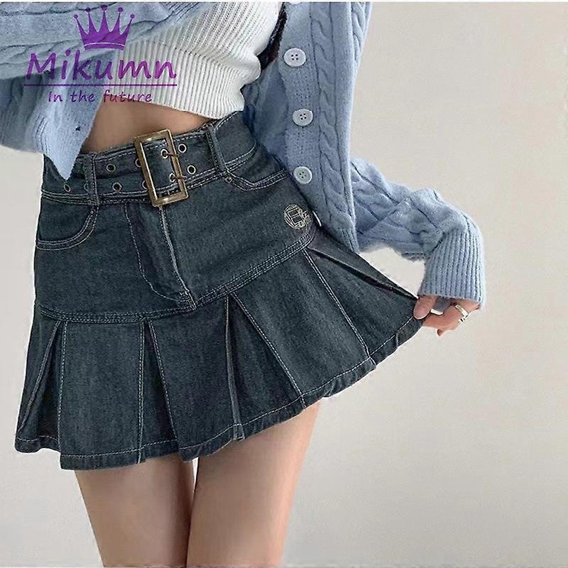 Harajuku Y2k Kawaii Sıcak Kız Denim Etek Kolej Tarzı Kadın Pileli Etek Kot Pantolon Rahat Yüksek Bel Mini A-line Kısa Etek Saias