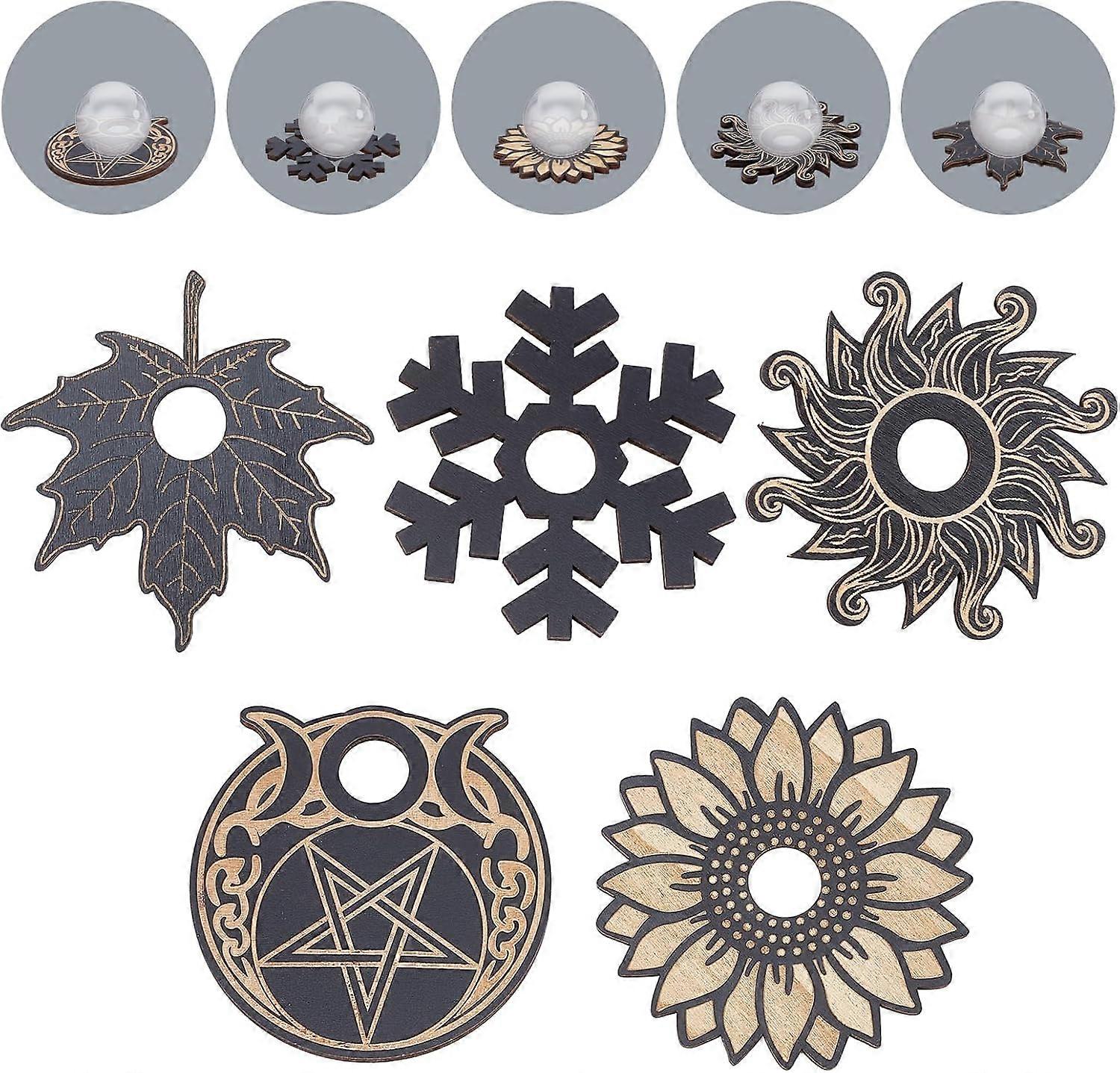 DIY 5Pcs Mini Black Wood Crystal Sphere Display Stand Crystal Holder Witch Stuff Decor Small Tray for Crystal Ball Stone Rock Divination - Snowflake M