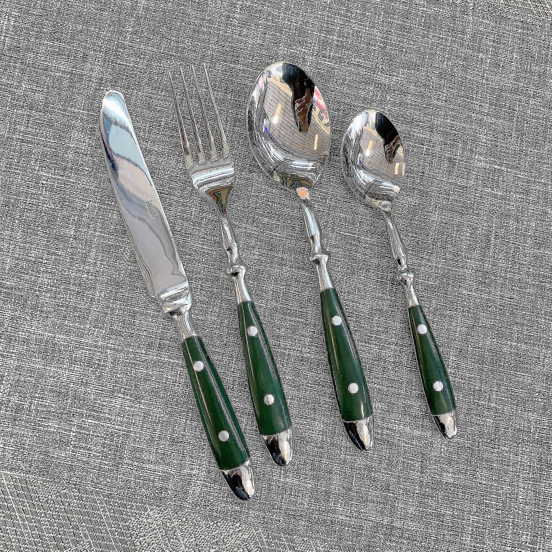 Classic elegant resin rivets handle style stainless steel western cutlery 4 in 1 set delicate utensils dinnerware for home