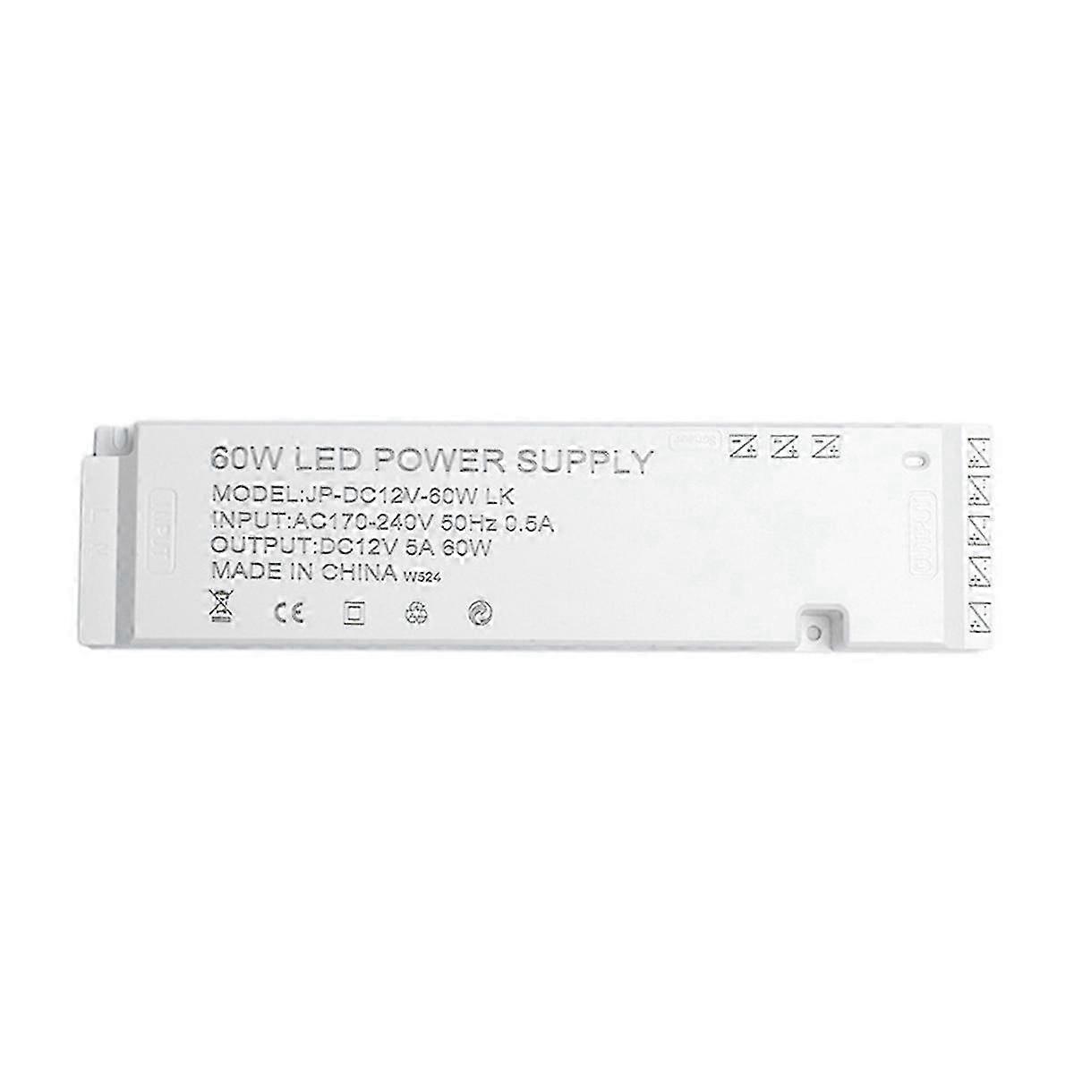 AC220V Til DC 12V Belysningstransformator LED-skap Lysstripe Strømforsyningsdriver 60W EU-plugg