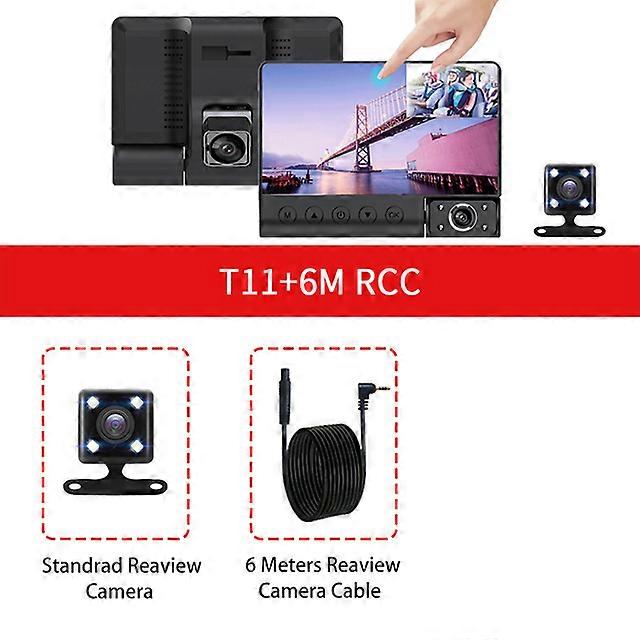 Dashcam Camera Driving Recorder 4 Inch 3 Lens IPS Sensitive Touch Screen Car DVR Support Motion Detection Parking Monitoring
