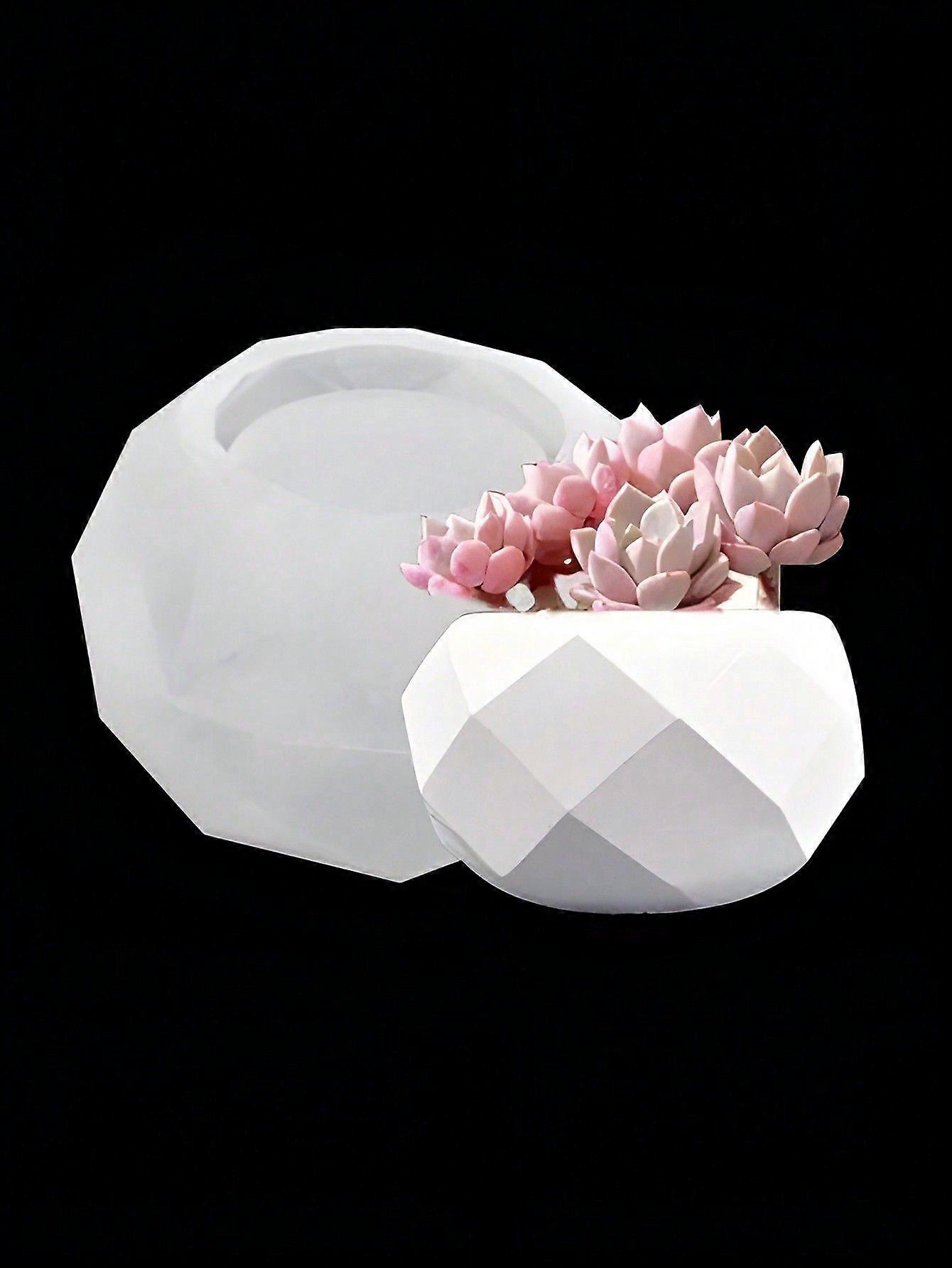 עובש סיליקון DIY להכנת אדנית עסיסית אבן נוצצת פאות, יציקת בטון וגבס, קופסת אחסון עגולה, יציקת שרף אפוקסי, הכנת נרות