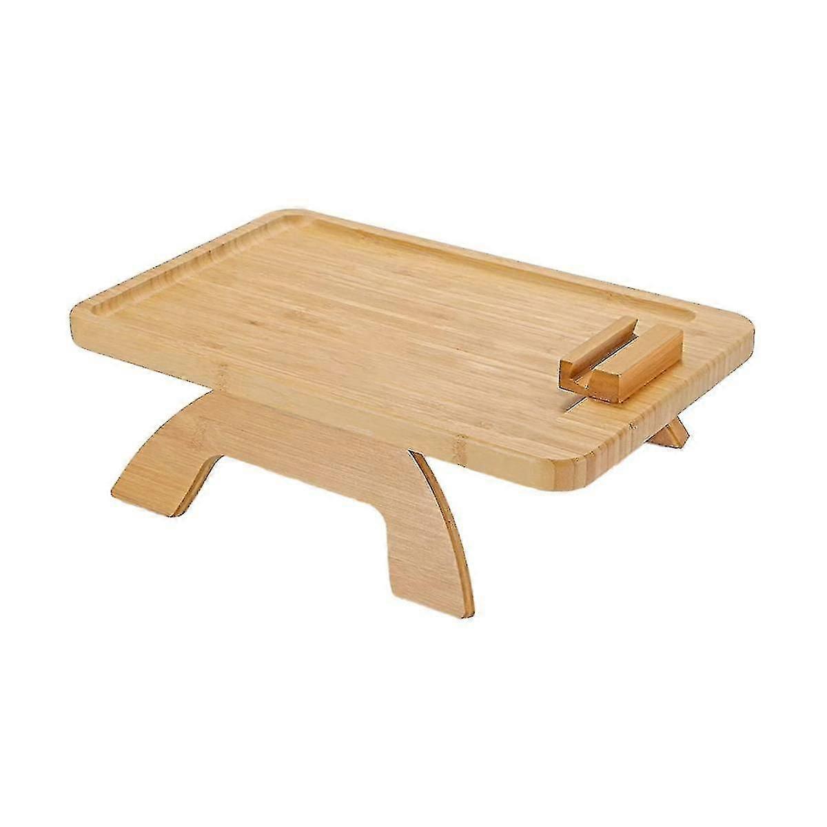Bamboo Sofa Tray Table Clip On Side Table For Wide Couches Arm, Foldable Couch Tray With 360 Rotat
