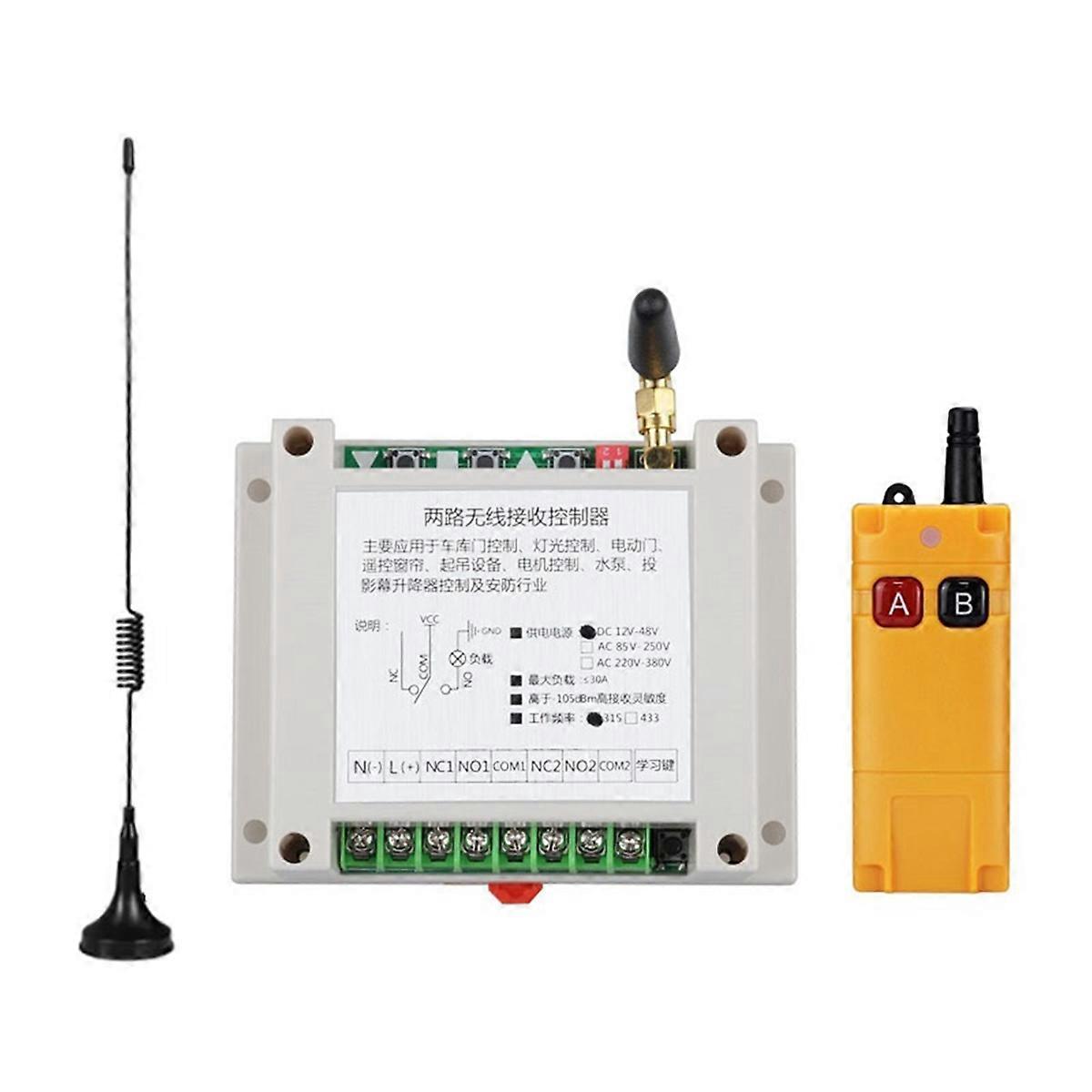 AC220V-380V Wide Voltage 2 Channels 433MHz Wireless Remote Control Switch for Factory Motor Control