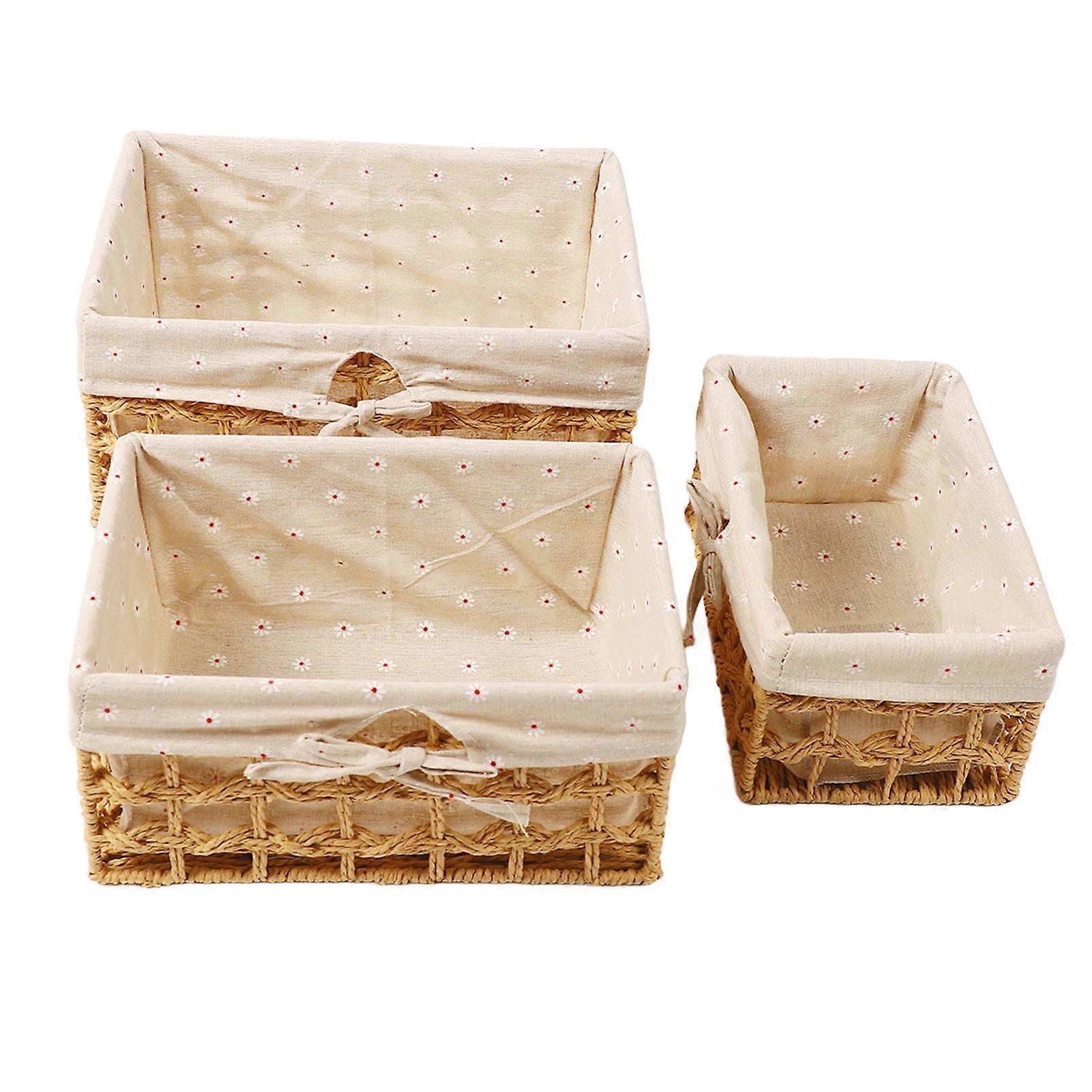 Handwoven Storage Basket Durable Straw Storage Bin Rectangular Large Capacity Basket Organizer for Toys Clothes