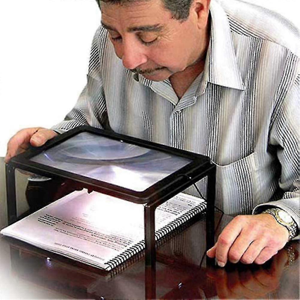 Pa Reading Magnifier Lar Handheld Rectangular Magnifying Glass With 4 Led S 3x Magnifier For Elderly Reading, 2 Aa Batteries (not Includ
