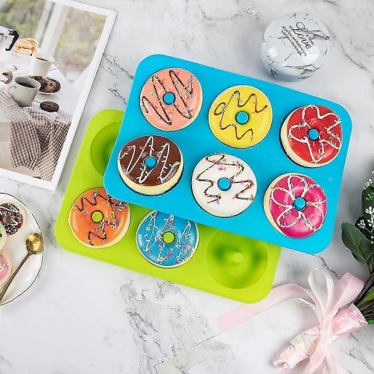 Donut Pan, 2pcs 100% Nonstick Silicone Donut Mold For 6 Full-size Donuts, Bpa Free Mold Sheet Tray, Easy Clean And Dishwasher Microwave Safe"
