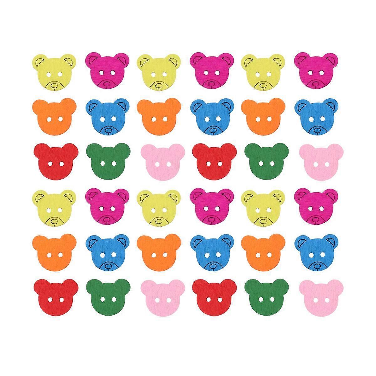 50Pcs DIY Wooden Buttons Creative Chromatic Bear Head Pattern Buttons Two Holes Buttons for Sewing Scrapbooking Hand-painted Shoes Hats