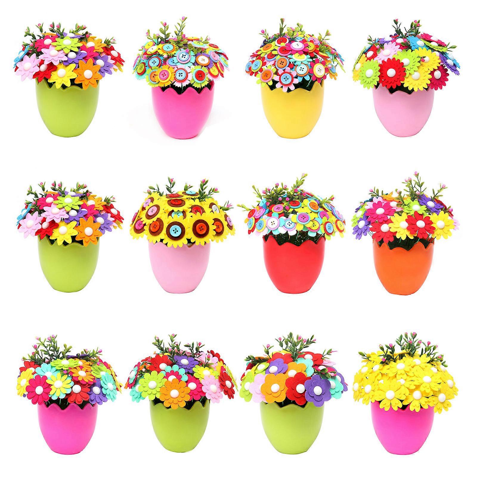 DIY Button Bouquet Crafting Material Flower Making Kits for Toddler Kids 4 5 6 7 All in One Craft Supply Classroom Props