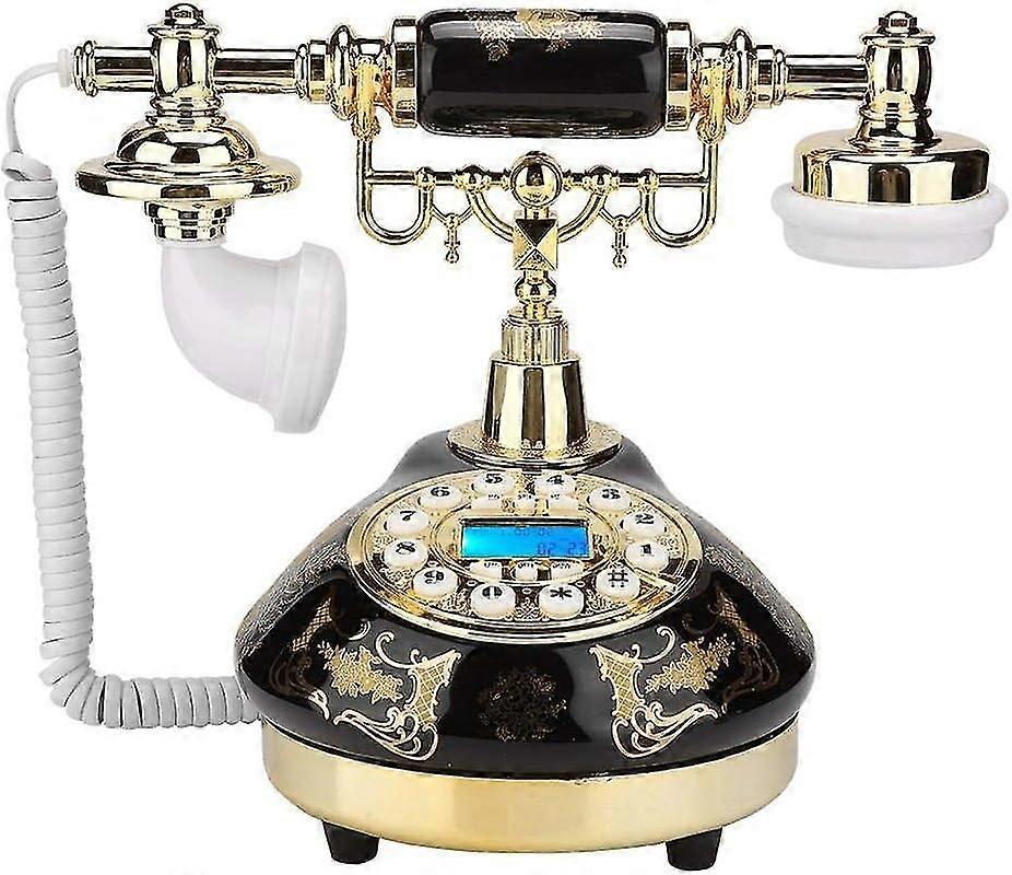 Retro telephone, European retro telephone flower pattern wired landline phone with push button dialing-Q33
