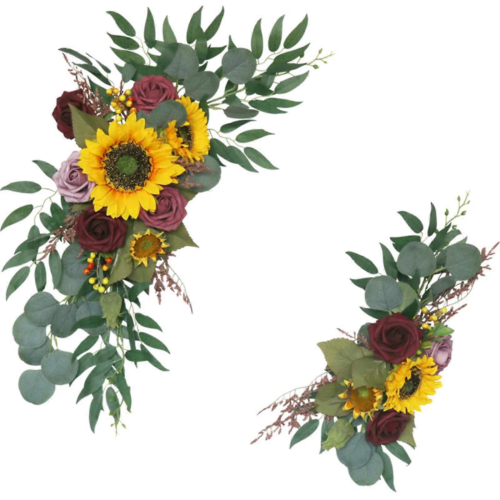 Artificial Sunflower and Rose Floral Arrangements Set of 2 for Wedding Arch Front Door Decorative Accents