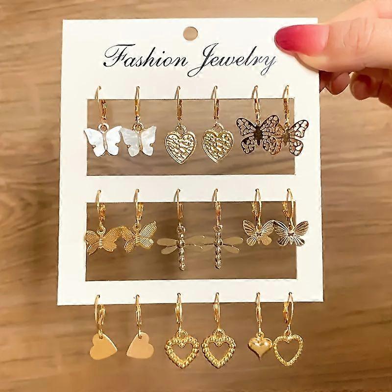 Pairs Holiday Style Simple Dangle Earrings Set with Butterfly Heart Dragonfly Design Elegant Accessories for Holiday and Party