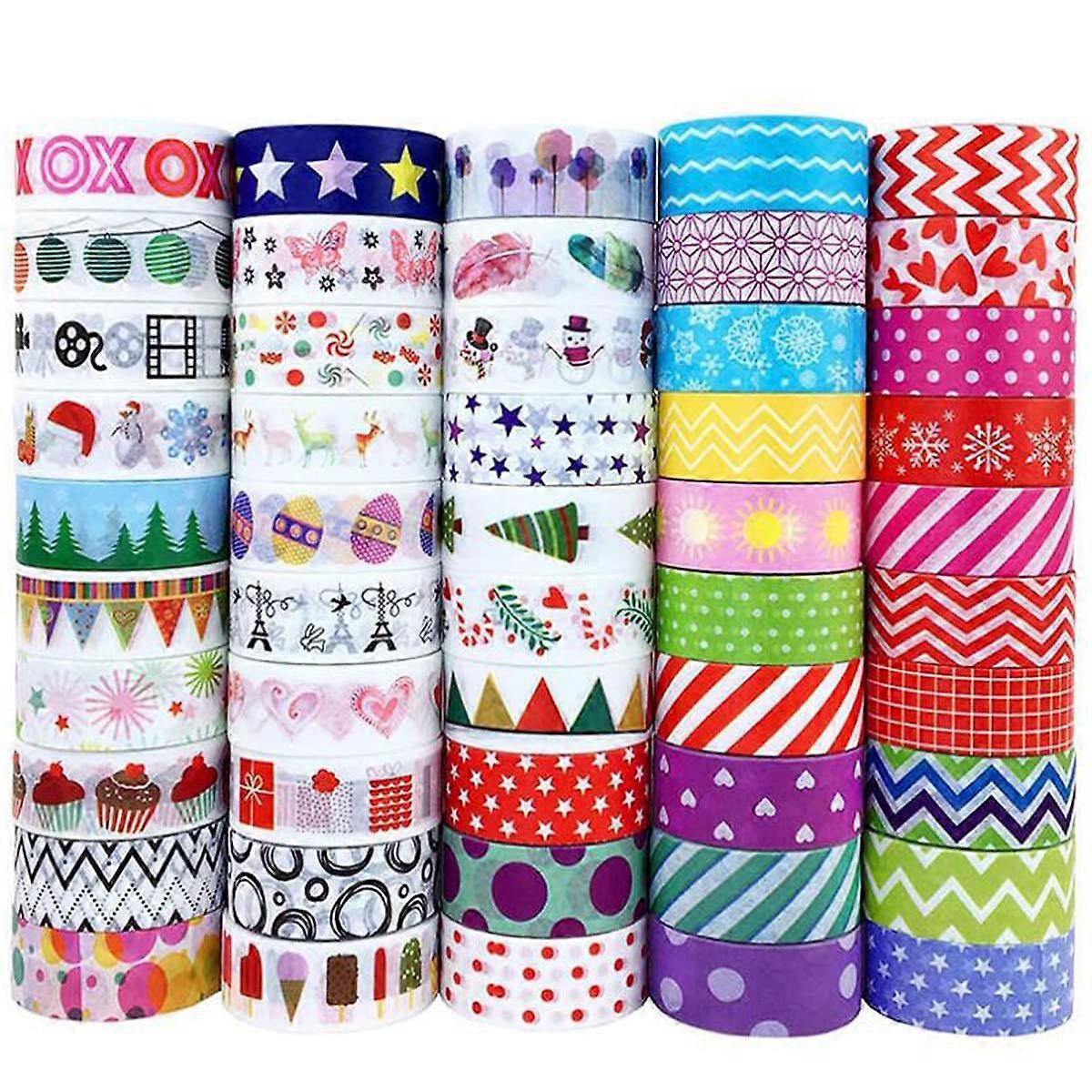 50 Pcs Colorful Washi Tape Set for DIY Crafts, Gift Wrapping, and Scrapbooking - Assorted Patterns and Designs