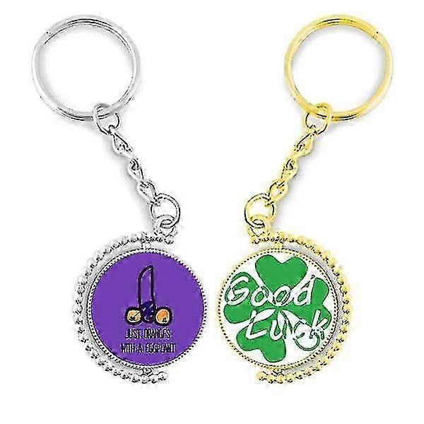 Just Oranges With Eggplant Funny Drawing Key Chain Ring Accessory Couple Keyholder Lucky