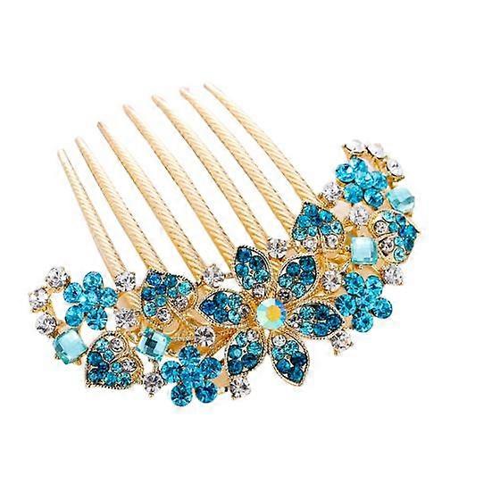 Exquisite 7 Teeth Unique Tight Rhinestone Hollow Out Flower Colorful Hair Ornament Fork