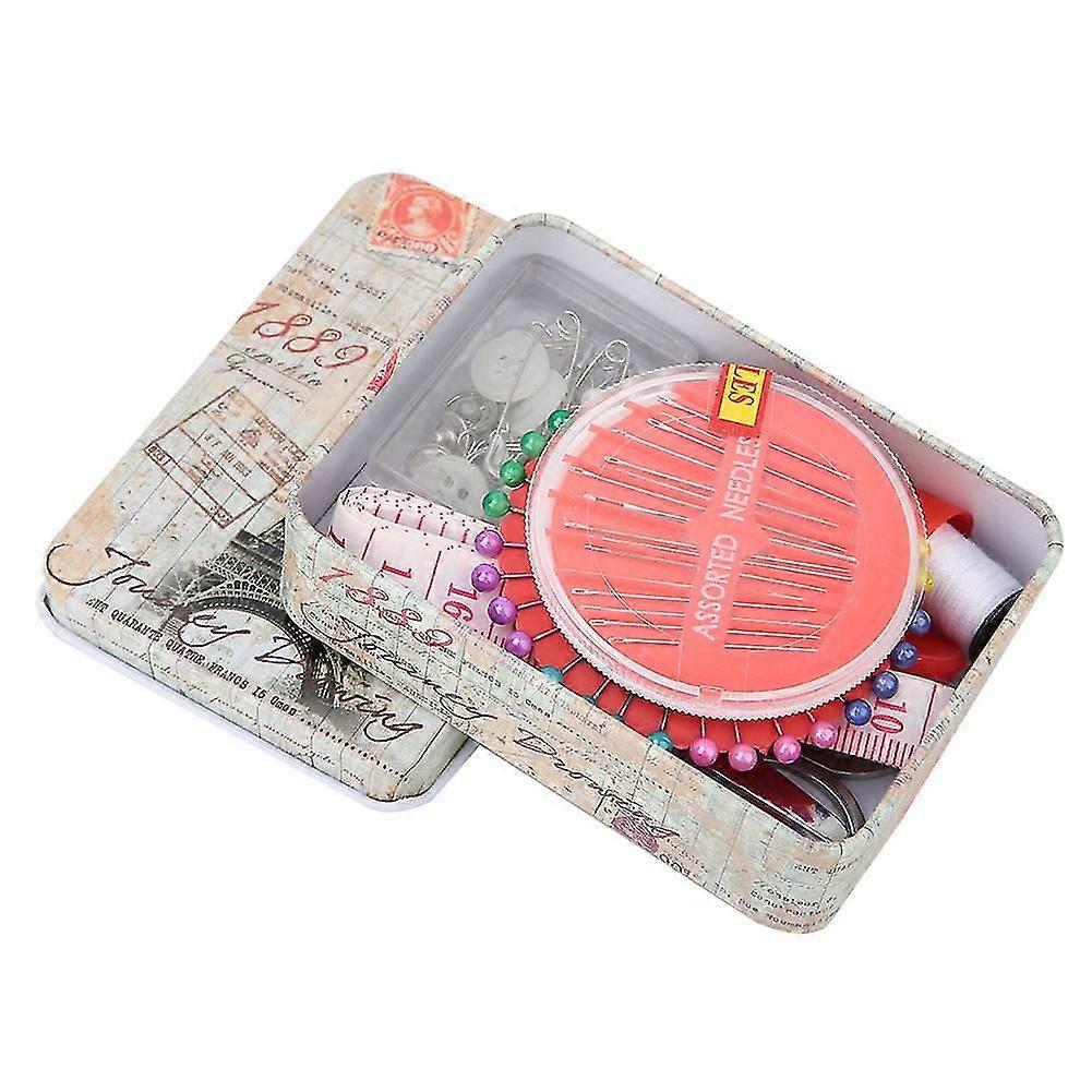 Portable Travel Sewing Box with Needle, Threads, Scissors - Tinplate DIY Craft Tool