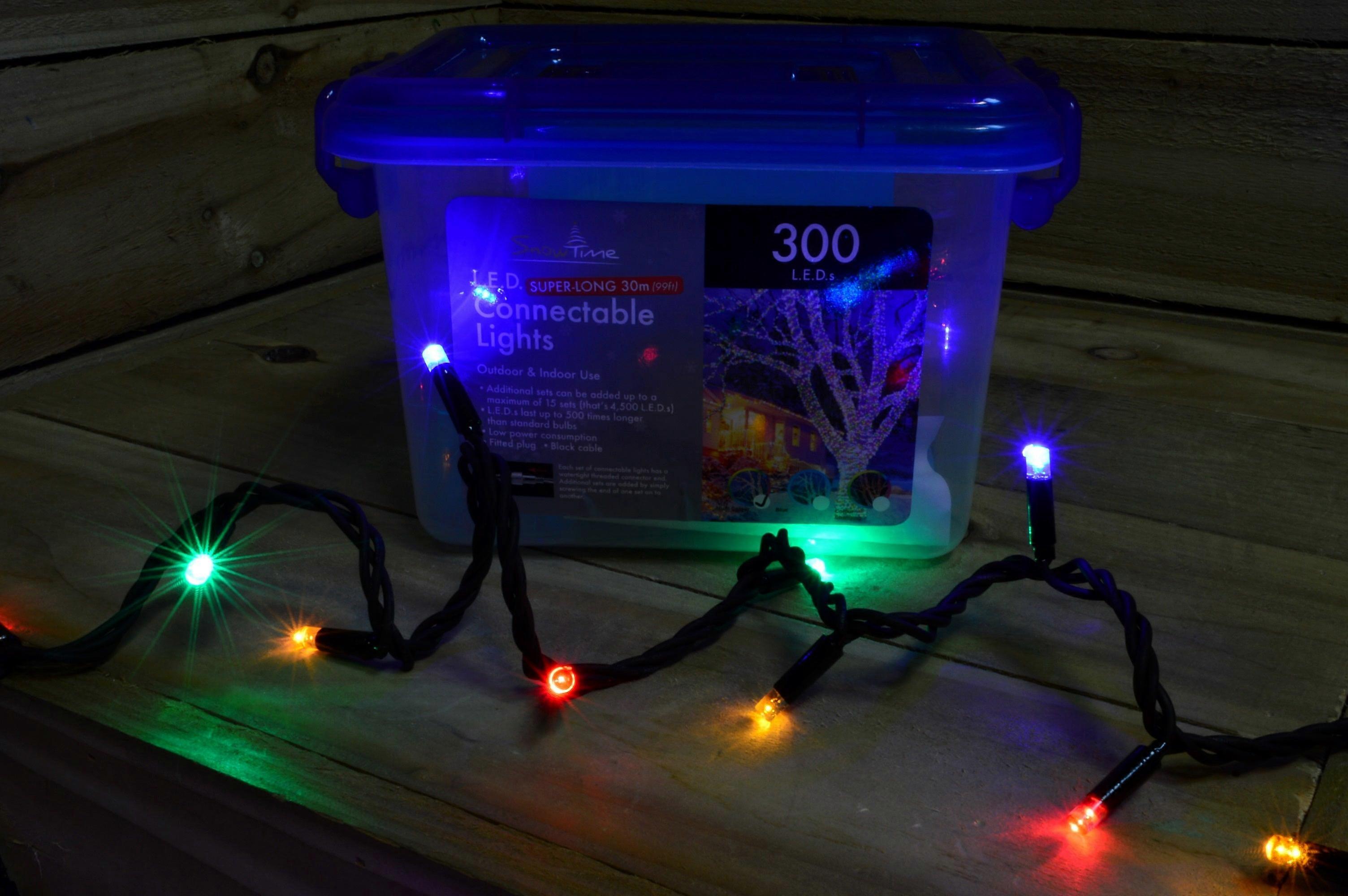 300 Multi Coloured Led Super-long 29.9m Connectable Lights On A Black Cable