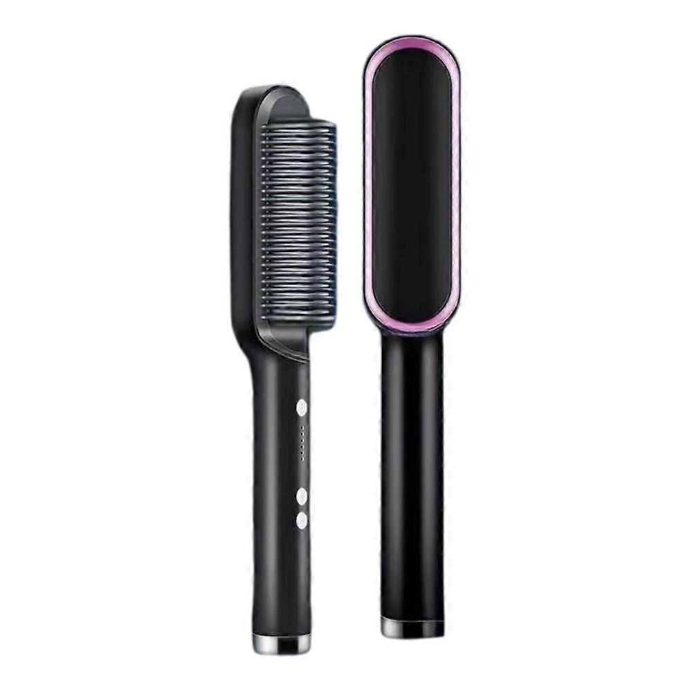 Negative Ion Hair Straightener With Fast Heating And Anti-Scald Design, Perfect For On-The-Go Use, Portable 2 In 1 Brush And Curler Combines 3D Brush