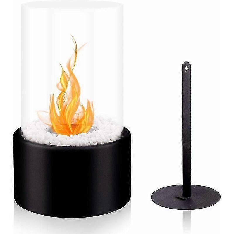 Fireplace, Table - Top Bio - Ethanol Fireplace with Realistic Flame, Includes Snuffer Tool, Decorative Glass - Enclosed Design with White Pebbles