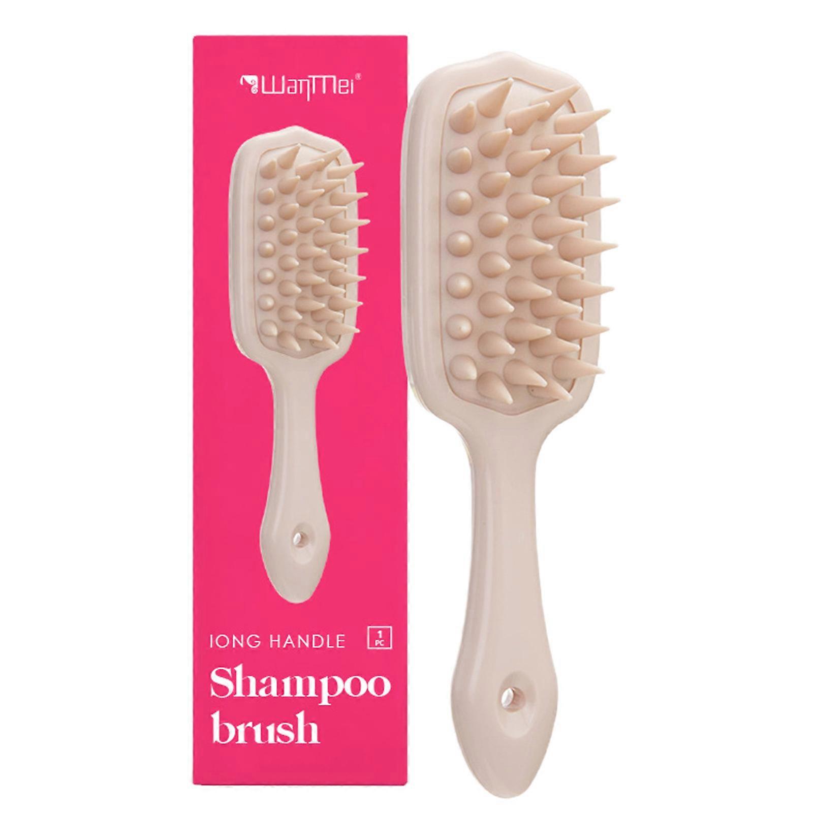 Soft Silicone Head Scrubber With Long Handle Shampoo Brush Shampoo Massager For Scalp Massage And Daily Hair Care Rose Red