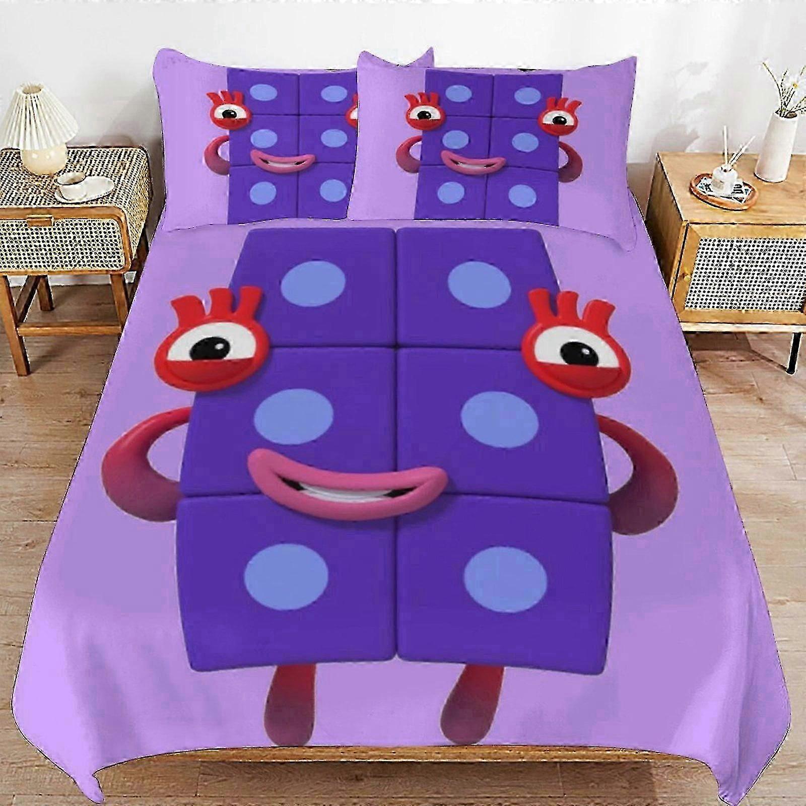 o3331 Lençóis Numberblocks Capa de Edredom de Cama Microfibra Roupa de Cama Se3D Impresso Leve3 Peças Conforto Se, (1 Capa de Edredom e 2 Fronhas) Cama S